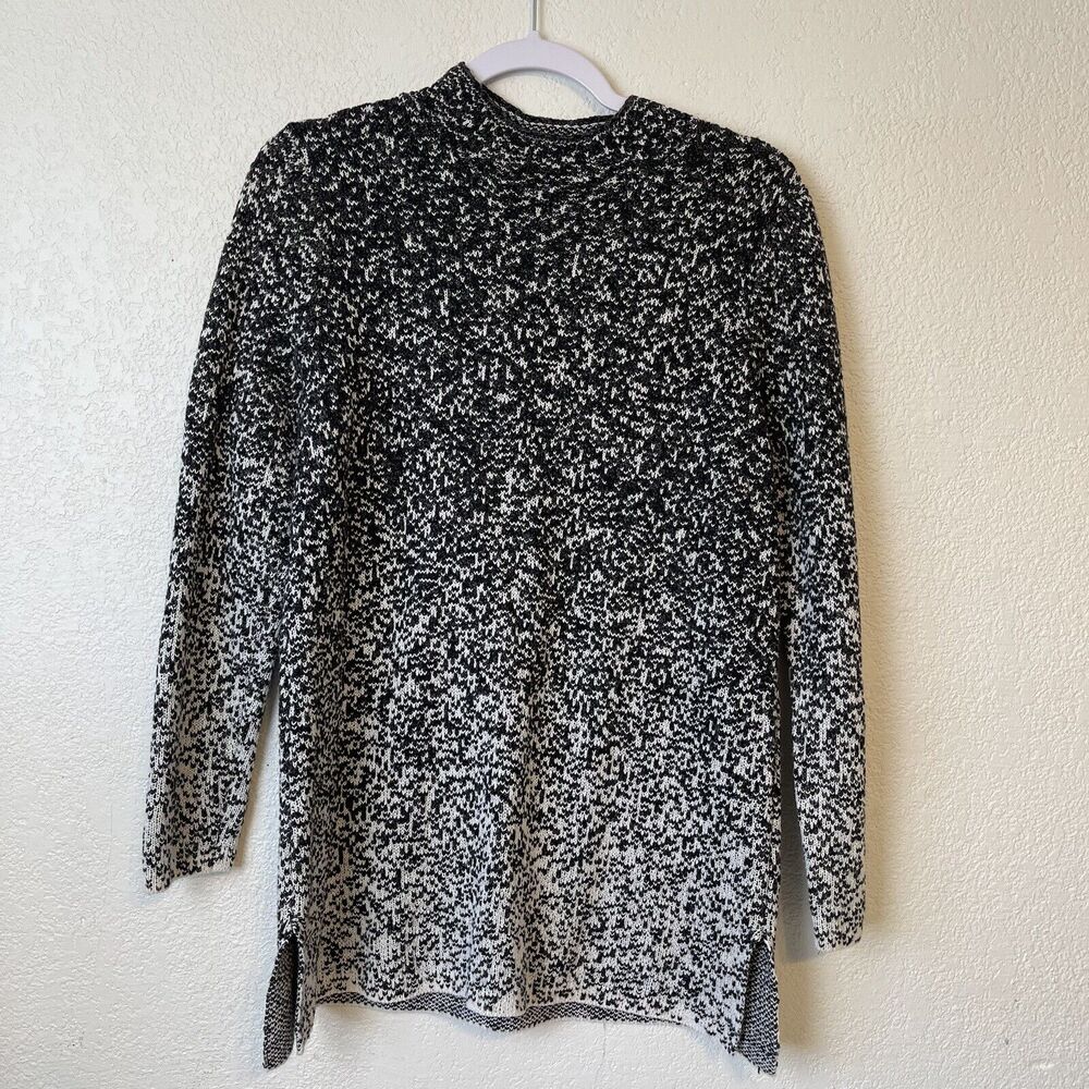 J Jill Pure Sweater Womens Small Black White Ombre Knit Tunic Mock Neck Pullover